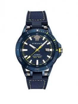Versace Sport Tech Blue Date Dial Blue Leather Strap Mens Divers Watch