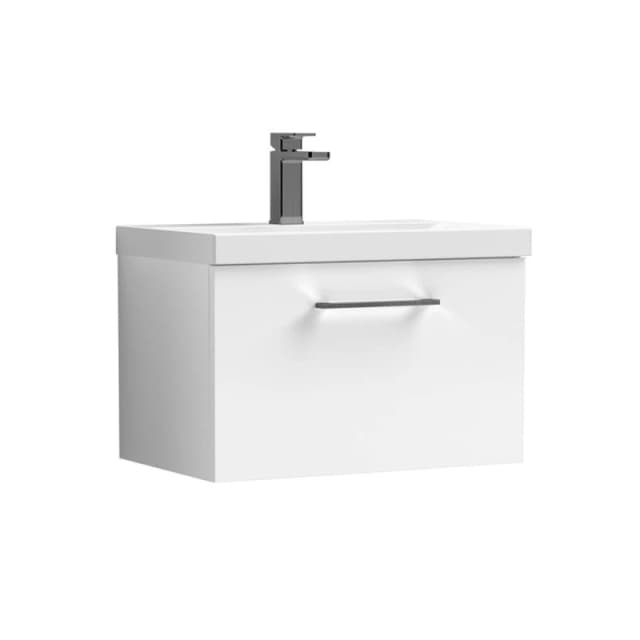 Balterley 600mm Wall Hung 1 Drawer Vanity Basin Unit, Gloss White, Pewter Handle in White White Unisex