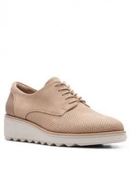 Clarks Sharon Crystal Leather Wedge Trainer Sand
