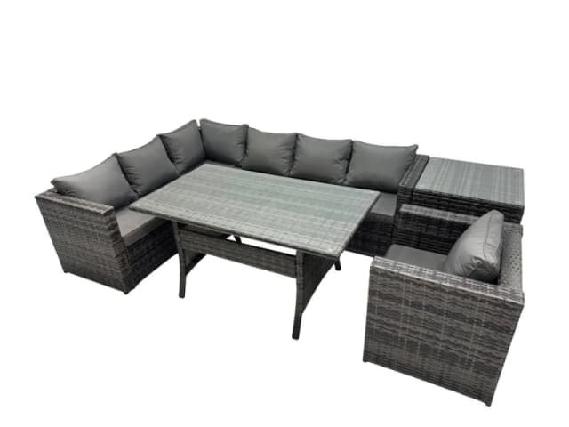 Fimous Outdoor PE Rattan Sofa Set with with Chair Side Table in Dark Grey Dark Grey Unisex