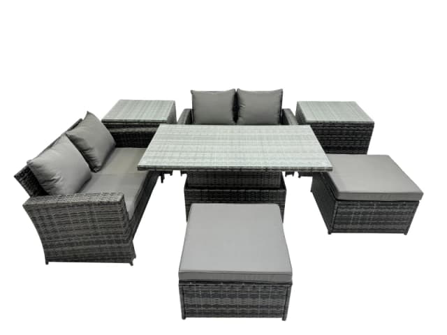 Fimous Outdoor Love Sofa Set 6 Seat Rattan Garden Furniture Set & Big Stool in Dark Grey Dark Grey Unisex