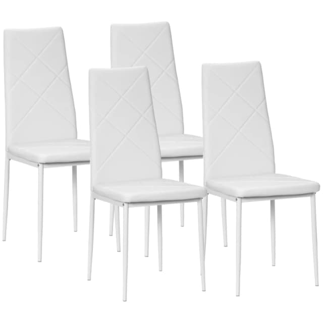 HOMCOM HOMCOM Modern Dining Chairs Set of 4, Faux Leather Upholstered Kitchen Chairs in White White One Size Unisex 5063603034136
