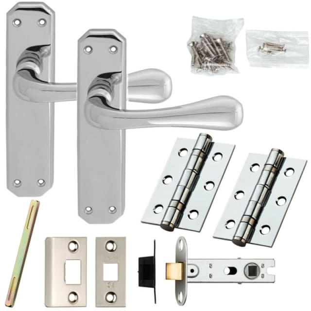 Loops Door Handle & Latch Pack Chrome Heavy Duty Prism Lever Backplate 180 x 40mm Multi