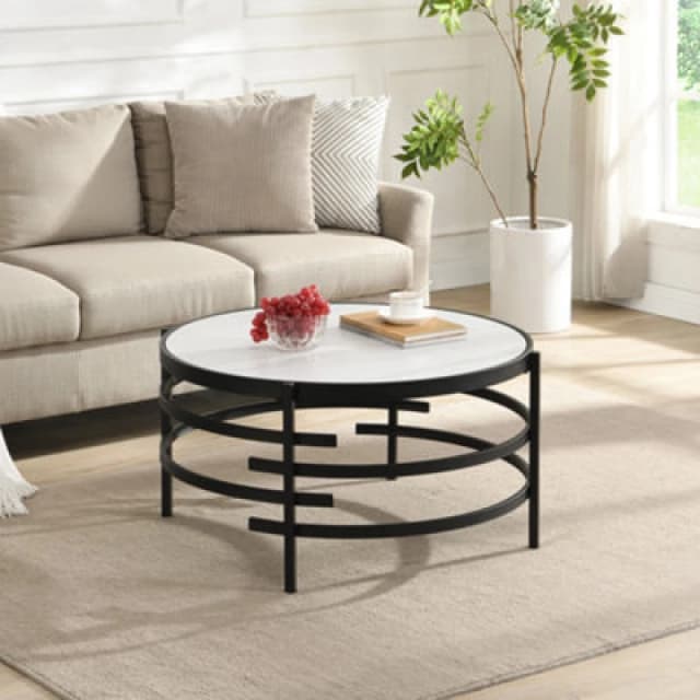 Caldera Round Marble Effect Ceramic Coffee Table