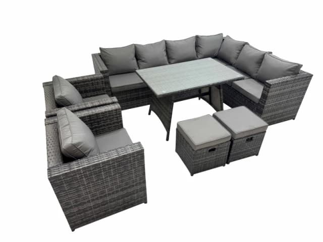 Fimous Patio Furniture Sets with Dining Table 2 Small Stools 2 Chair in Dark Grey Dark Grey Unisex