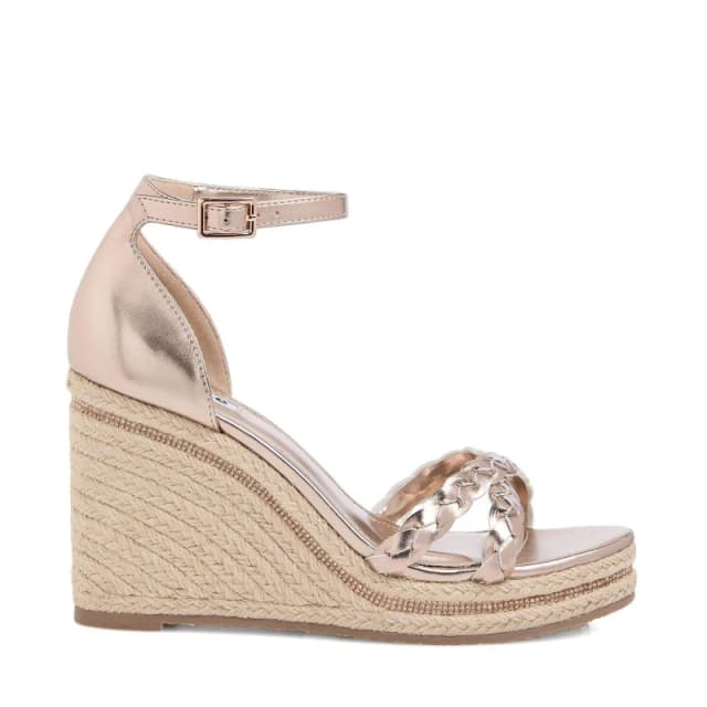Dune London Khai Plait Detail Embellished Wedge Sandals Rose Gold female UK 7