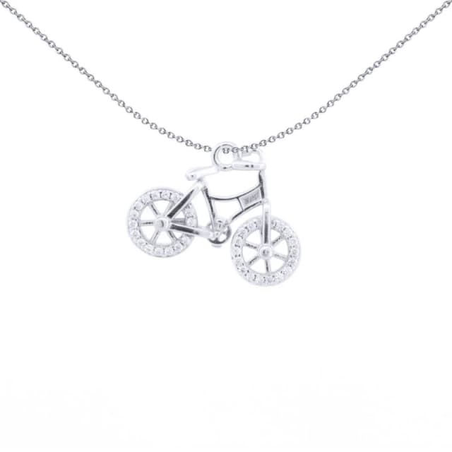 Jewelco London Silver Round CZ Bicycle Mountain Bike Charm Pendant - APD200 Silver