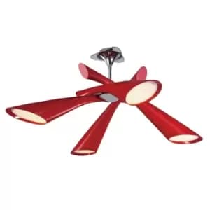 Pop Ceiling Convertible To Semi Flush 4 Light E27, Gloss Red/White Acrylic/Polished Chrome, CFL Lamps INCLUDED