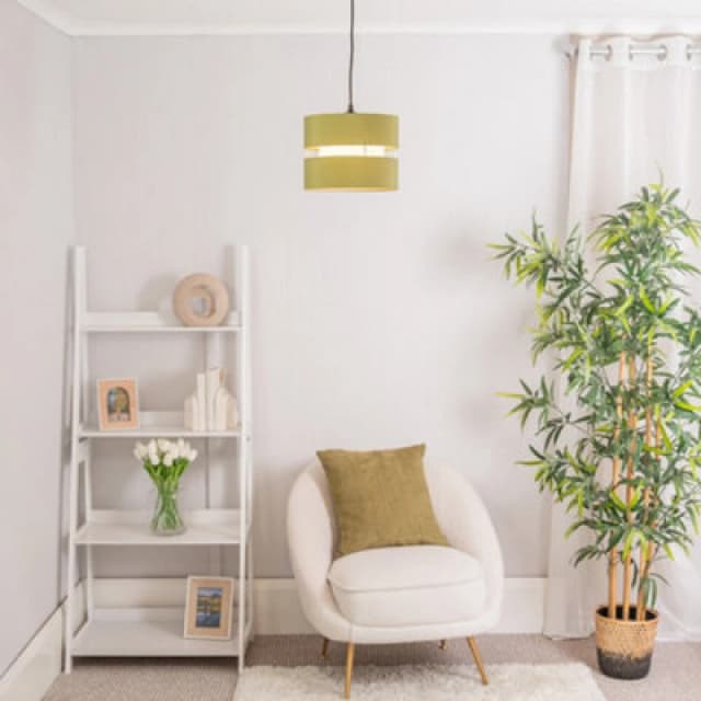 ValueLights Sophia Pair of Easy Fit Small Light Lamp Shades with 10W LED Warm White Bulbs Olive