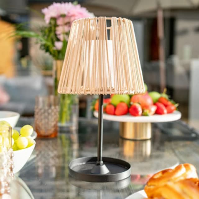 ValueLights Solar Powered Natural Rattan Outdoor Tabletop Light Brown