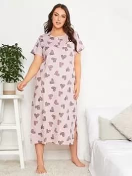 Yours Wild Heart Placket Midaxi Nightdre, Pink, Size 14-16, Women