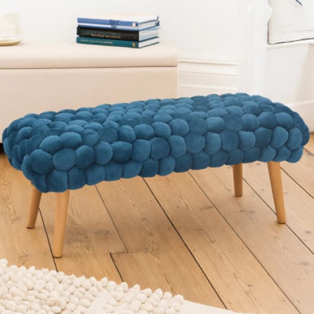 Cushla Bubbly Velvet Large Footstool - Teal