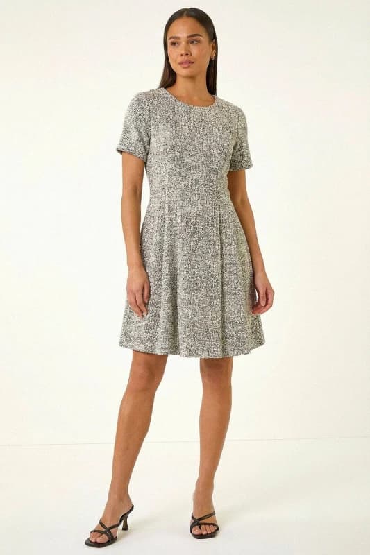 Roman Womens Petite Boucle Knit Dress in Stone Size: 14 Stone Female 14