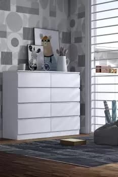 8 Drawer Matt White Bedside Chest - Stora