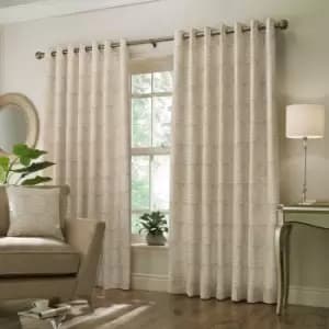 Horto Jacquard Botanical Lined Eyelet Curtains, Natural, 66 x 72" - Paoletti