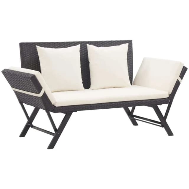 VIDAXL Garden Bench with Cushions Black 176cm Poly Rattan Vidaxl 8720286699270