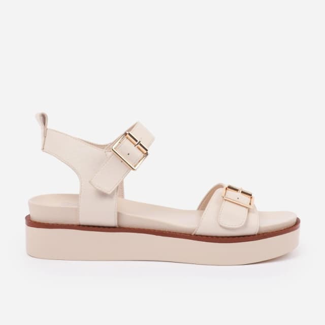 Where's That From 'Kavia' Double Buckle Strap Platform Sandals Cream