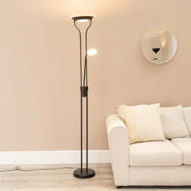 ValueLights Beata Integrated LED Uplight Floor Lamp with Task Reading Side Lamp Black
