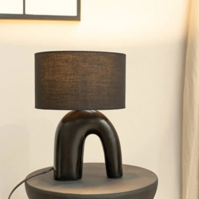 ValueLights ValueLights Lia Fabric Drum Lamp Shade Black Arch Abstract Ceramic Table Lamp Black One Size Unisex 5059406065002