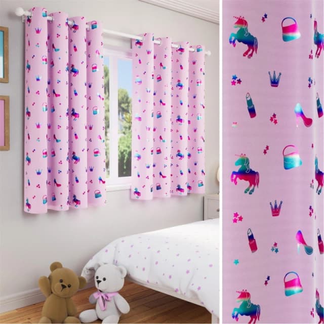 Enhanced Living Charm Room Darkening Children's Eyelet Curtains - Pink Pink 45x54
