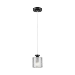 Rosa Slim Pendant Ceiling Lights With Fabric Shade, Black, 1x E27