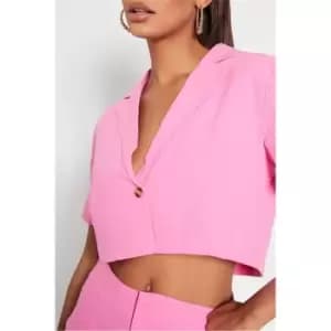 I Saw It First Hot Pink Linen Cropped Blazer - Pink