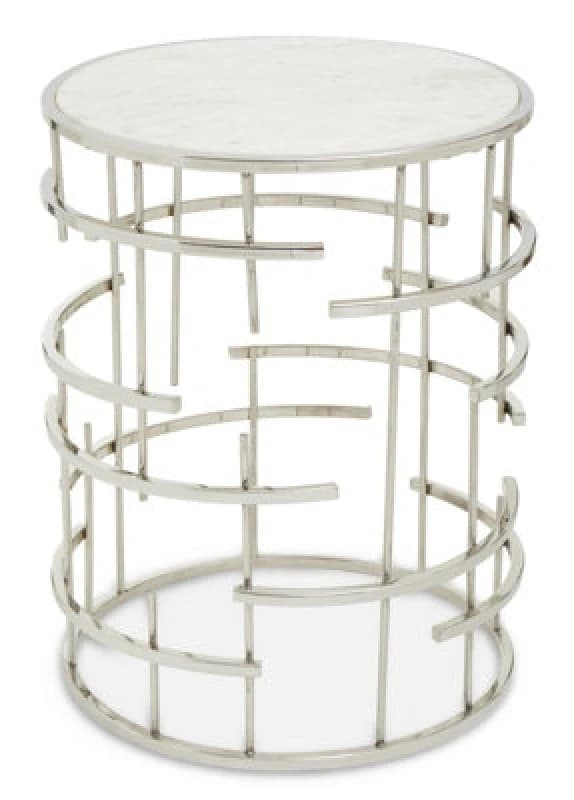 Orsina Marble Top White Side Table, Open Design Frame Bedside Table, Round End Table For Living Room, Lounge, Home