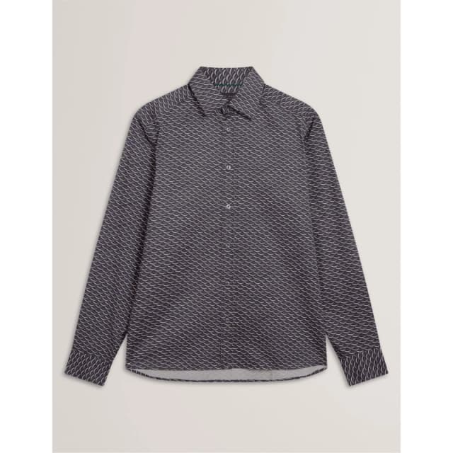 Ted Baker Mens Geo Print Long-Sleeve Patterned Shirt Dk-Grey male M (3)