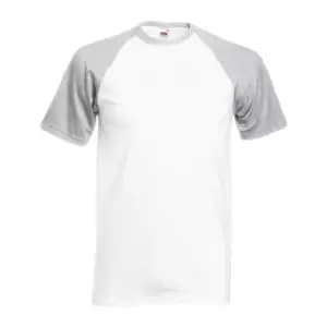 Fruit Of The Loom Mens Short Sleeve Baseball T-Shirt (2XL) (White/Heather Grey)