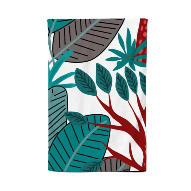 Warren Reed - Designer Jungle Exotic Summer Tropical Leaves Tea Towel in Green Green Unisex