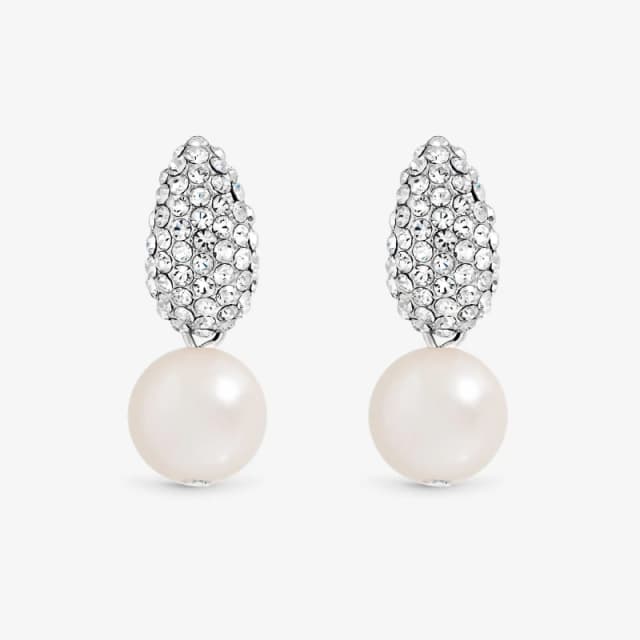 Jon Richard Rhodium Plated Pave Pearl Drop Earrings Silver female One Size