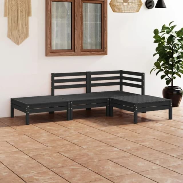 VIDAXL 4 Piece Garden Lounge Set Black Solid Pinewood Vidaxl 8720286685037