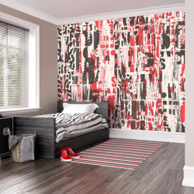 Origin Murals Letterpress Graffiti - Red And Black Matt Smooth Paste The Wall Mural 350Cm Wide X 280Cm High