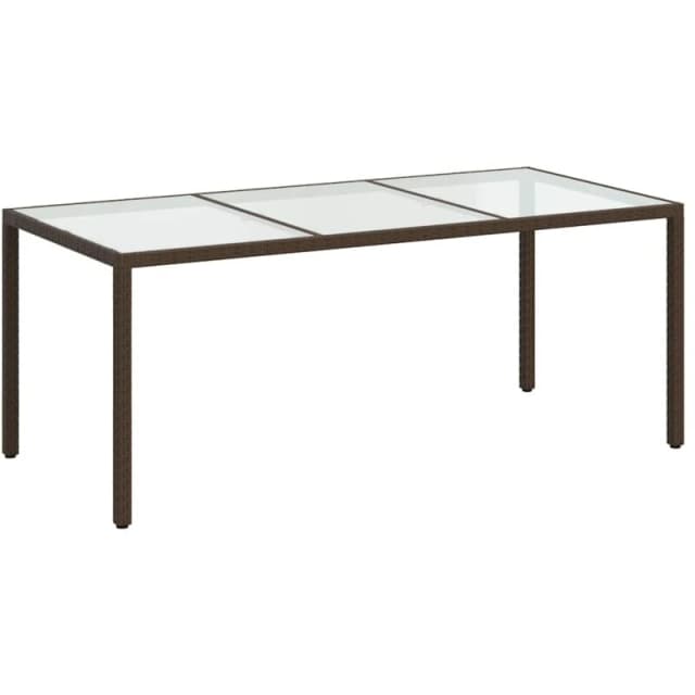 VIDAXL Garden Table Brown 190x90x75cm Tempered Glass and Poly Rattan Vidaxl 8720286666470