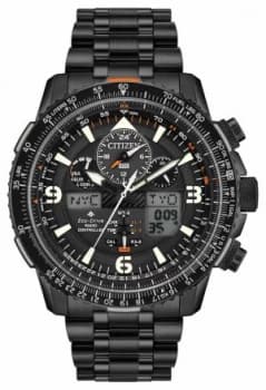 Citizen Skyhawk A-T Mens Black IP Steel Bracelet Black Watch