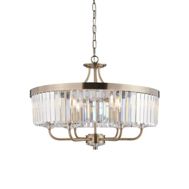 Ascoli Pendant Ceiling Light Antique Brass Plate, Clear Cut Glass