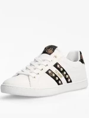 Guess Relka Logo Stud Detail Trainer, White/Brown, Size 5, Women