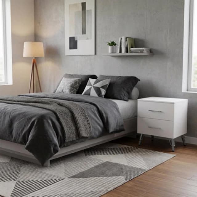 Fwstyle Maldon White 2 Drawer Bedside Chest Table (H) 54Cm (W) 45Cm (D) 41.5Cm