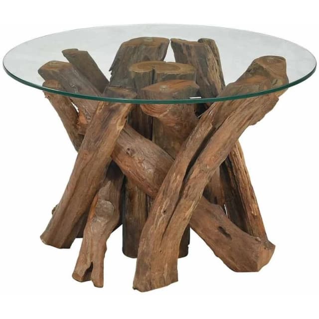 vidaXL Solid Teak Driftwood Coffee Table 60cm Living Room Side Tea Desk Stand