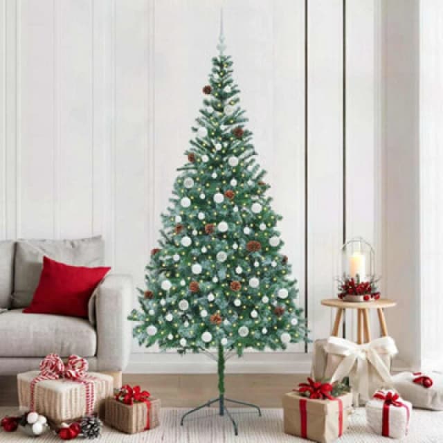 vidaXL Artificial Christmas Tree with Stand, White Balls Green 210cm PVC and Steel, Green 3396726