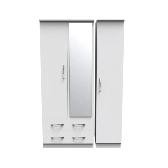 Ready Assembled 2 U Hampshire Triple 2 Drawer Mirrored Wardrobe (Ready Assembled) in White White Unisex