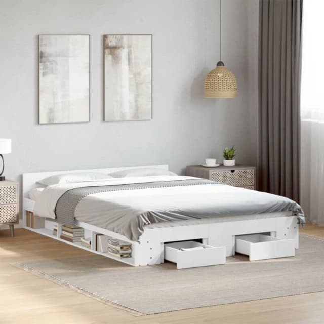 VIDAXL Bed Frame with Drawers without Mattress White 150x200cm King Size vidaXL 3280741