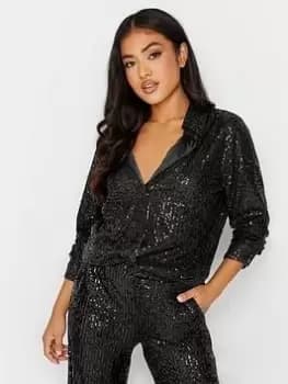 PixieGirl Petite Sequin Shirt, Black, Size 10, Women
