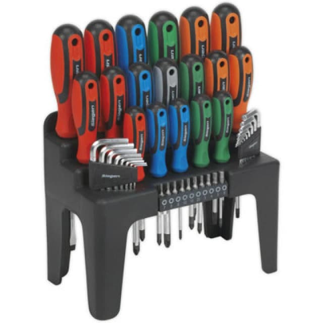 Loops 44 PACK - Large Screwdriver Hex Key & Bit Set - Colour Coded & Storage Stand Multi
