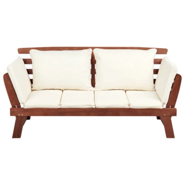 Beliani Garden Bench With Cushion Portici 210 Cm Eucalyptus Wood Dark Brown/ White