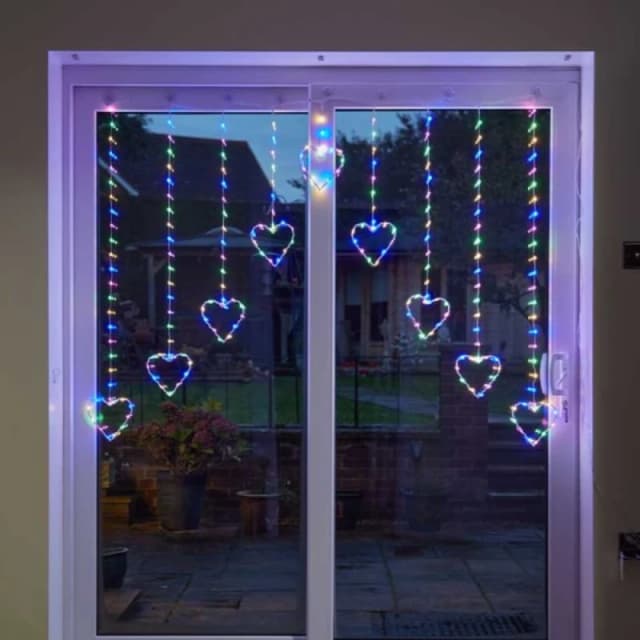 1.2 x 1.2m Light up Christmas Heart Curtain Lights with 229 Multi-Coloured LEDs