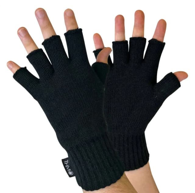 THMO THMO - Mens Fingerless Gloves, Warm & Flexible, 100% Acrylic, 3M Thinsulate, Secure Cuff - Black - M/L / Black