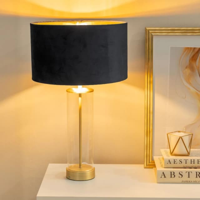 ValueLights ValueLights Balan Glass with Gold Table Lamp and Velvet with Metallic Gold Inner Shade in Black One Size Unisex 5059406061929