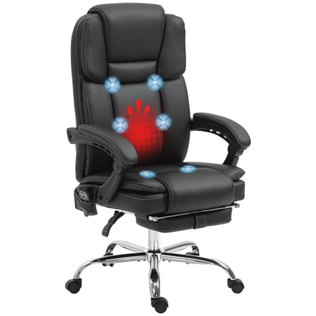 Vinsetto Massage Office Chair, PU Leather High Back Recliner, Black 921-684V70BK