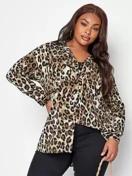 Yours Oversized Shirt Brown Animal, Brown, Size 16, Women